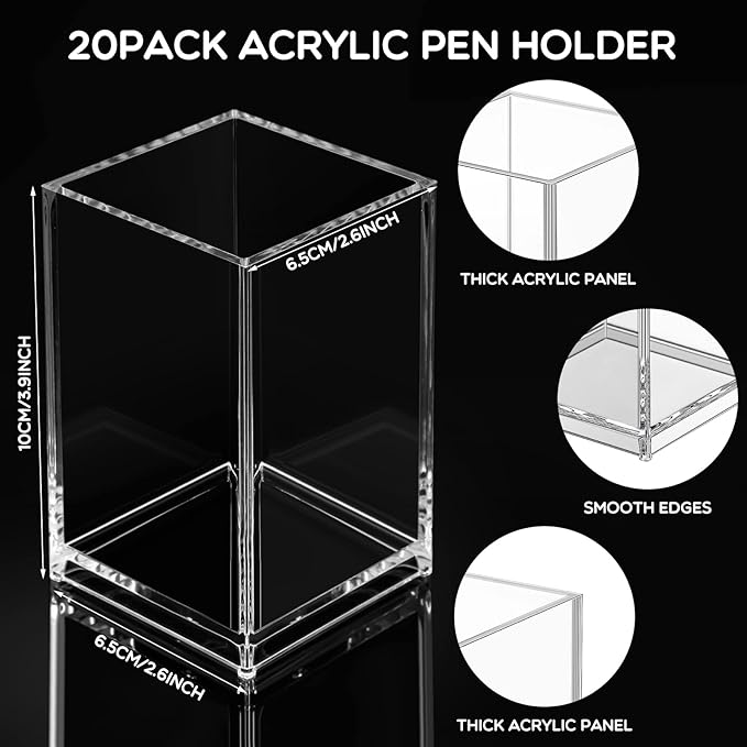 Crtiin 20 Pieces Acrylic Pencil Holder Makeup Brush Holder Pen - Image 2