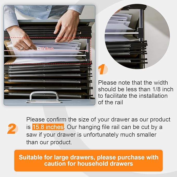 Epakh 12 Pcs Metal Adjustable File Cabinet Rails Set Include 8 Hanging Divider - Image 3
