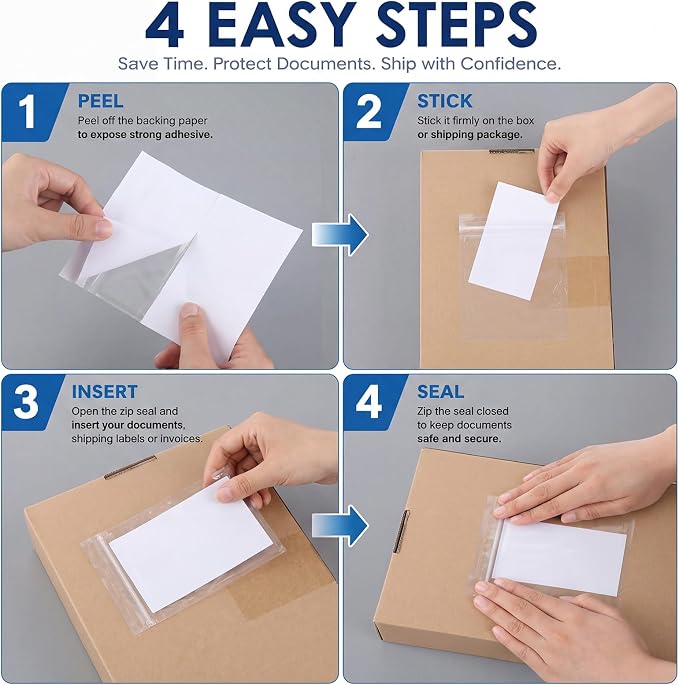 Glenmal 100 Pcs 4.5" x 5.5" Resealable Packing List Envelopes Clear - Image 5