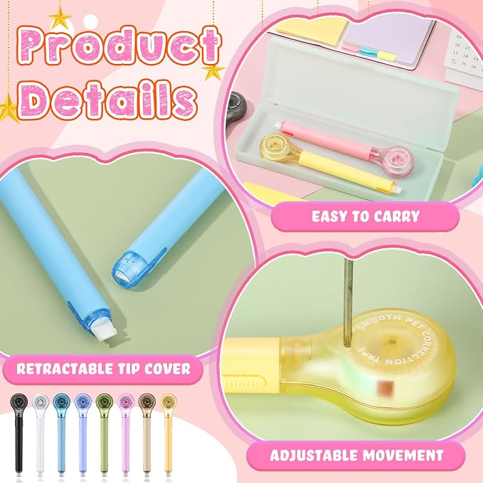 Gersoniel 50 Pack Correction Tape Pen Correctional Ink Tape Push Pull Protective - Image 4