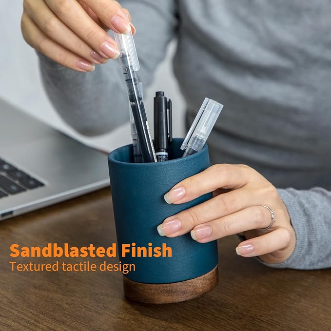 Pen Holder for Desk, Ceramic Pencil Organizer & Makeup Brush Holder, Office - Image 3