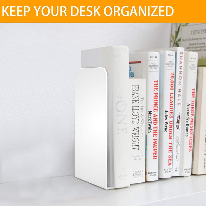 VFINE White Bookends 2 Pair, Metal Shelf Book Ends, Bookends - Image 7