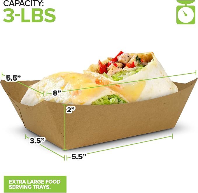 Stock Your Home Extra Large Disposable Brown Kraft Paper Food Trays, 3-Lb - Image 3