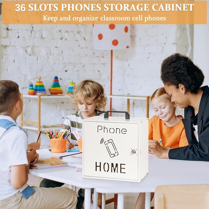 Cell Phone Holder Classroom 33 Slots Wooden Cell Phone Storage Cabinet Pocket - Image 6