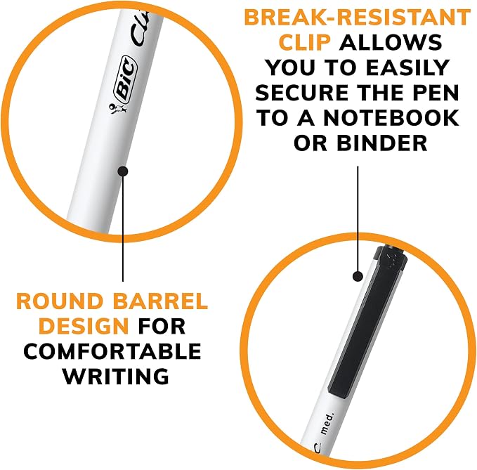 BIC Clic Stic Black Retractable Ballpoint Pens, Medium Point, Round Barrel - Image 7