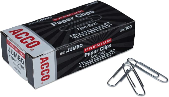 ACCO Jumbo Paper Clips, Steel Wire, 20 Sheet Capacity, 1 Box of 100 Clips - Image 2
