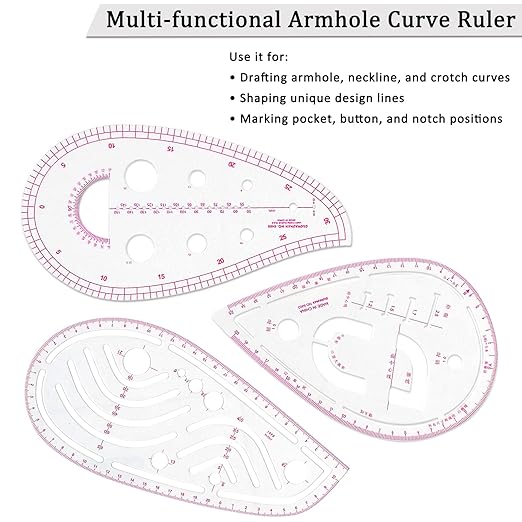 Fashion Clear Metric Sewing Ruler Set, French Curve Pattern Rulers - Image 3