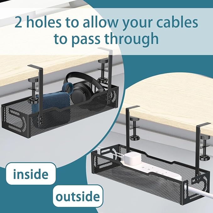 2Pack Under Desk Cable Management Tray, No Drill Mesh Desk Cable Tray, Wire - Image 7