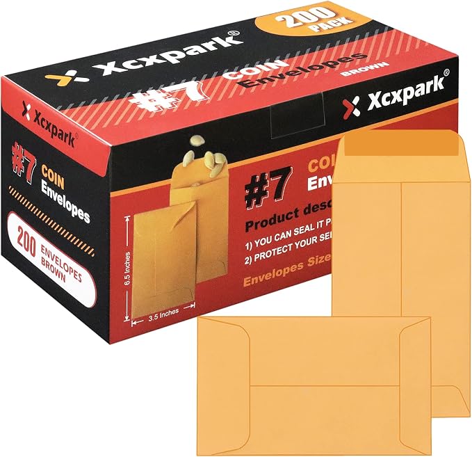 Xxcxpark 200PCS #7 Coin Envelopes 3.5x6.5 inches Brown Kraft Envelopes Classic by Xxcxpark