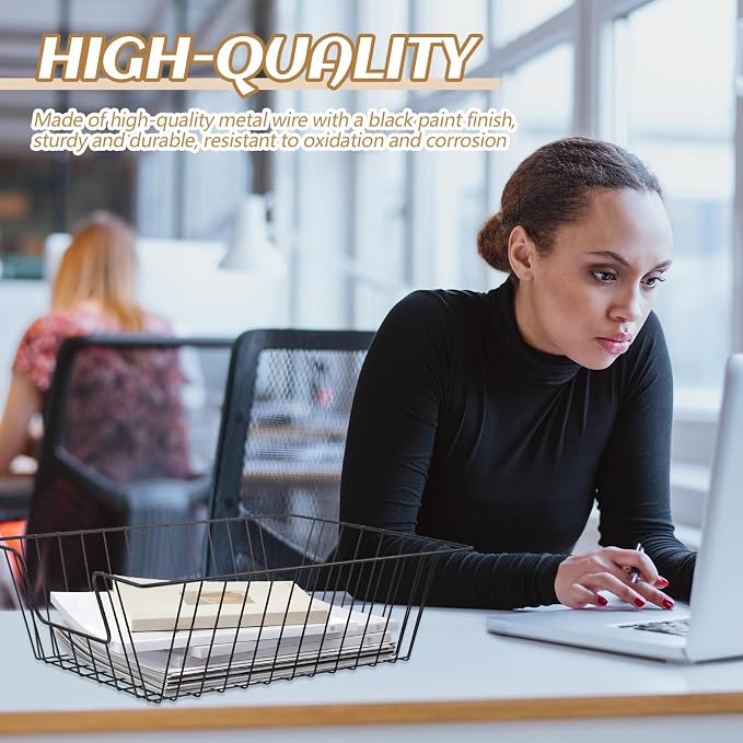 Yeaqee 12 Pcs Letter Tray Wire Paper Trays Black Stackable File Desk Organizer - Image 5