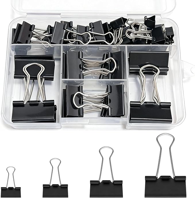 60PCS Black Binder Clips Assorted Sizes, 4 Size Assortment-Includes Large by Unknown