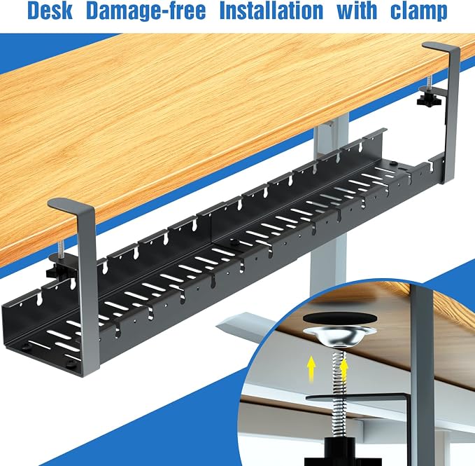 No Drilling Extendable Under Desk Cable Management, Metal Cable Management Tray - Image 5