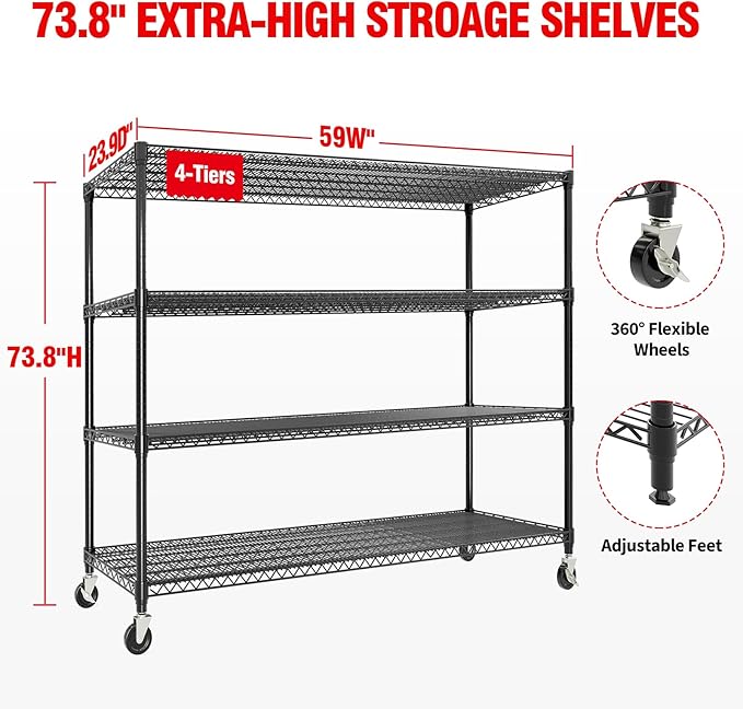 4-Tiers Storage Shelves 73" H Heavy Duty Metal Shelving - Image 2