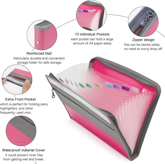 NAFY Expanding File Folders, A4 Letter Size Portable Accordion Expanding File - Image 3