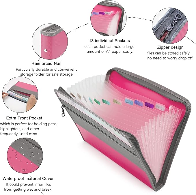 NAFY Expanding File Folders, 13 Pockets Document Organizer - Image 3