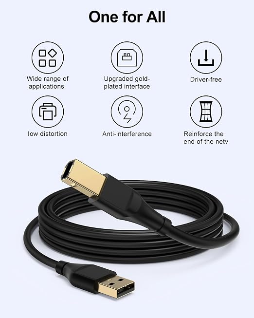 HP Printer Cable 6ft, Square USB A to USB B Cable - Image 2