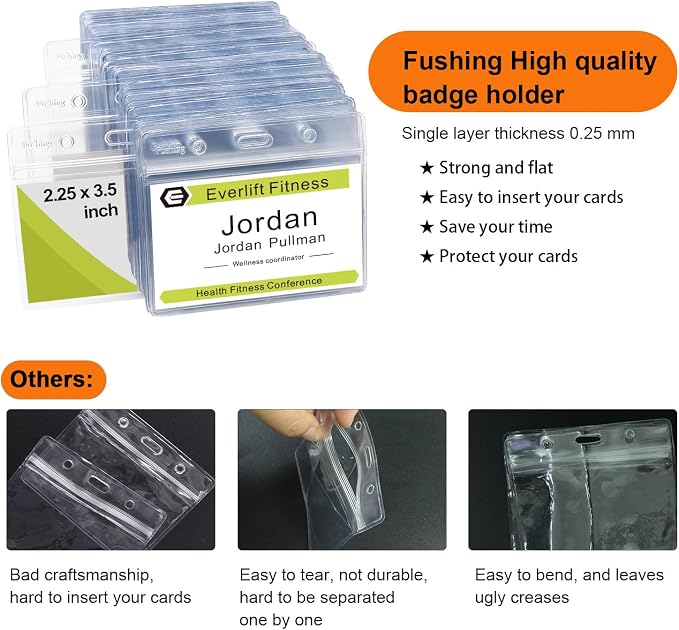 Fushing 500 Pcs Clear Plastic Horizontal Name Tag Badge ID Card Holders - Image 4