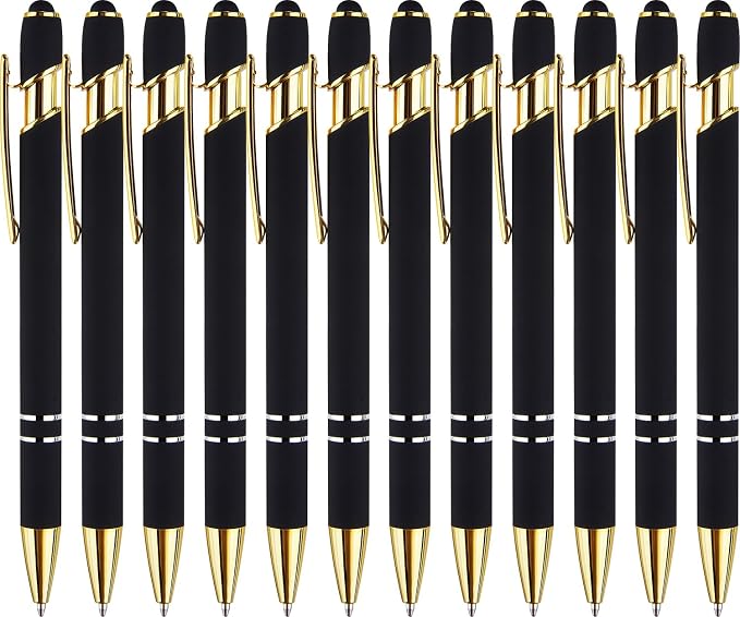 LINFANC 12 Pack Black Gold Ballpoint Pen by LINFANC