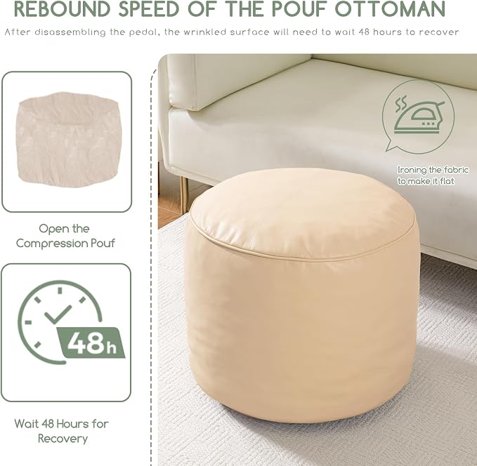 HIGOGOGO Round Stuffed Pouf Ottoman, Pu Leather Poufs - Image 5
