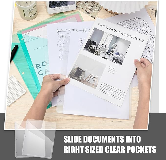 Seajan 48 Pcs Pocket Folders for 3 Ring Binder Clear Plastic Folders Sleeves - Image 5