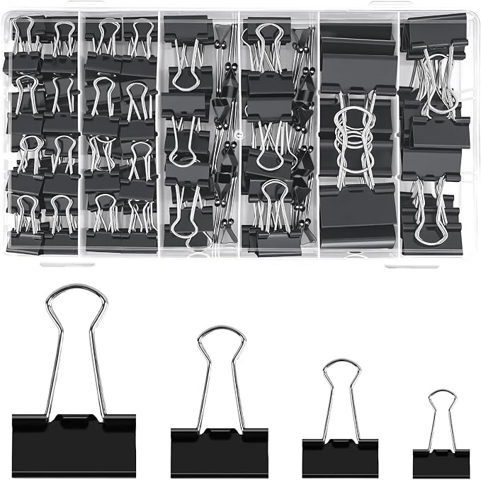 Binder Clips Paper Clamps Assorted Sizes 140 Count, 4 Sizes in One Pack by Deoot