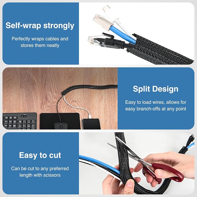 Nilight Cable Sleeve, 10ft-1/2inch Cord Management Sleeves, Braided Sleeving - Image 3