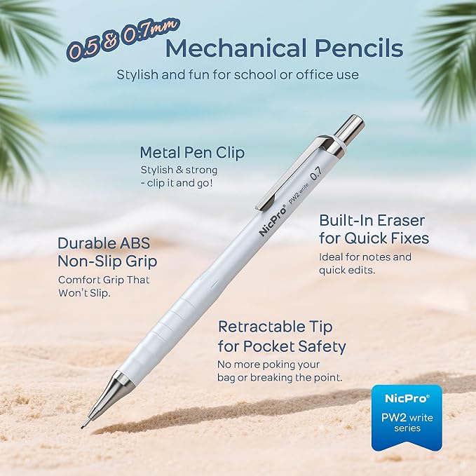 Nicpro Cute Mechanical Pencil Set, 4B Erasers, Rotary Retractable Eraser - Image 2