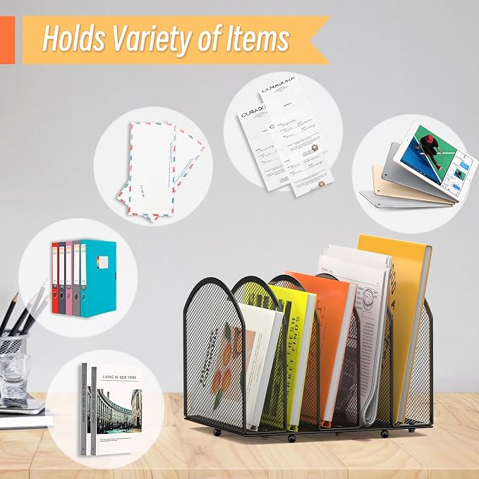 MINDEPOT 5-Section Desk File Organizer, Vertical Desktop File Holder Mail - Image 5