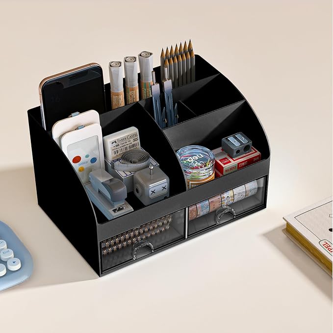 COMFYROOM Desk Organizer with 6 Compartments and 2 Drawers, Plastic Makeup - Image 3