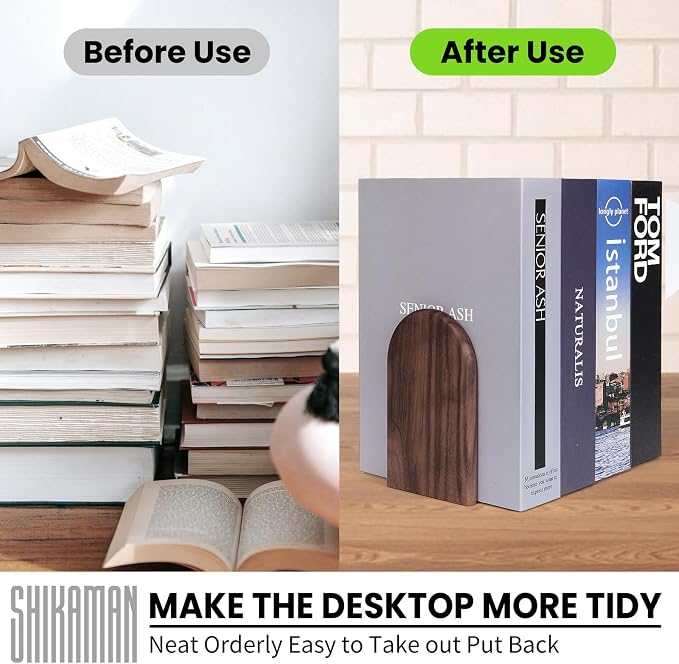 Book Ends, 2 Pair Medium Bookends Wood Book Ends Universal Economy Bookend - Image 5