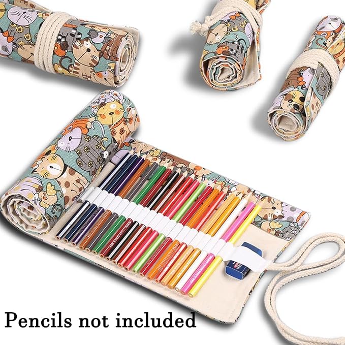 DIYOMR 24/36/72 Slots Pencil Wrap Pencil Rolls, Artist Colored Pencils Roll Up - Image 2