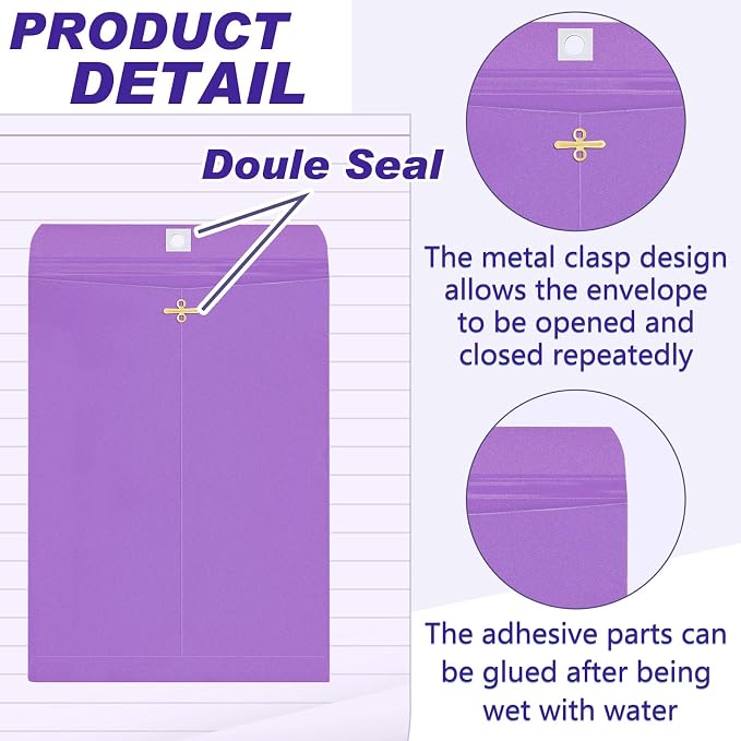 Geyee 100 Pcs Clasp Manilla Envelopes 10 x 13 Inch Gummed Colored Envelopes - Image 3