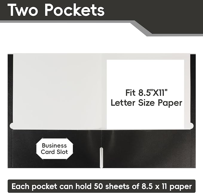8 Packs Black Two Pocket File Folders, File Folder Letter Size, 8.5x11Inches - Image 3