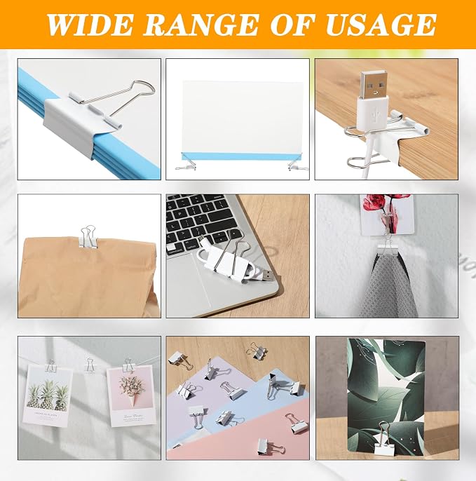 Jetec 100 Pack 1in/25mm White Metal Binder Clips Bulk Medium Reusable Fold Back - Image 3