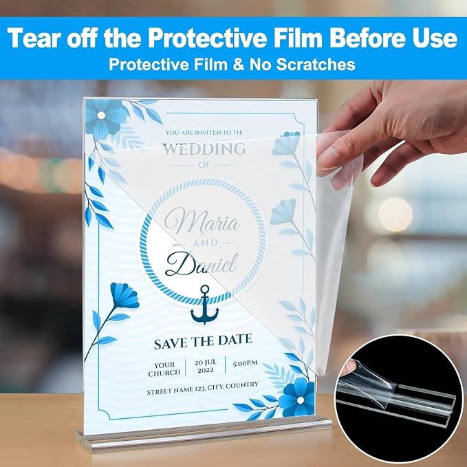 EHWINE 4 Pack Acrylic Sign Holders 5x7 Double-Sided Tabletop Display Stands - Image 2
