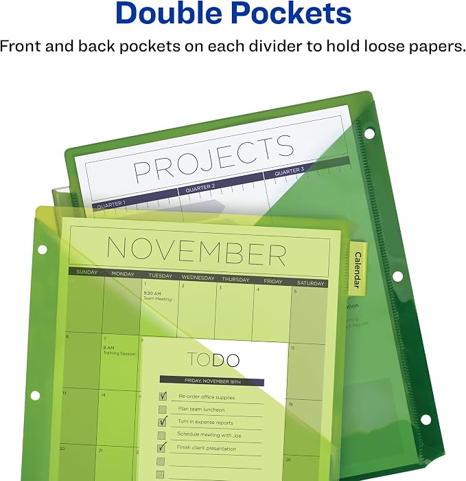 Avery Dividers for 3 Ring Binders, 8-Tab Sets, Two-Pocket Plastic Binder - Image 8