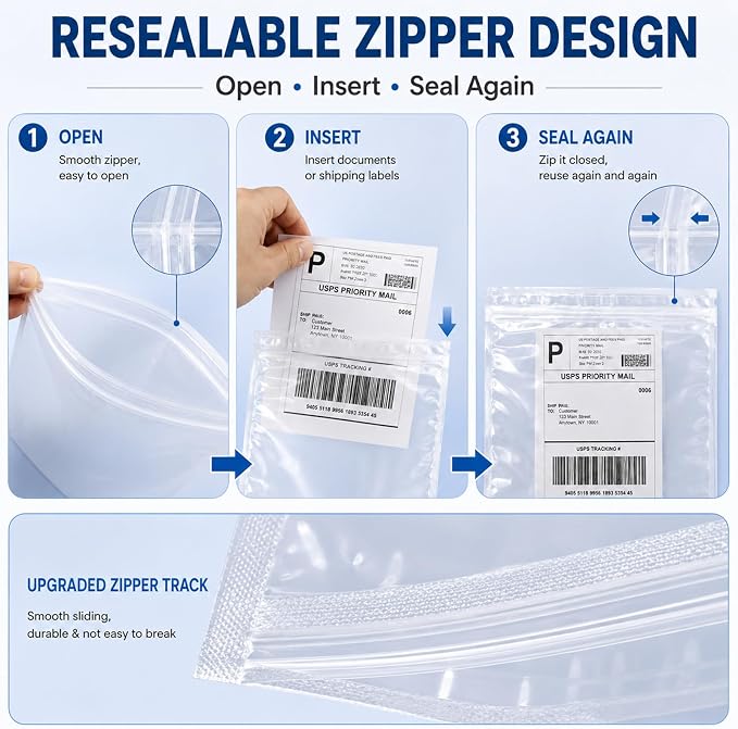 Glenmal 250 Pcs 9.5" x 12" Resealable Packing List Envelopes Clear - Image 3