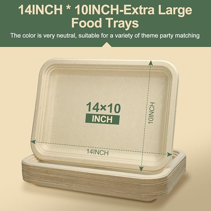 Disposable Paper Plates, 30 Pack Bagasse Food Trays, 14 Inch Compostable & - Image 9