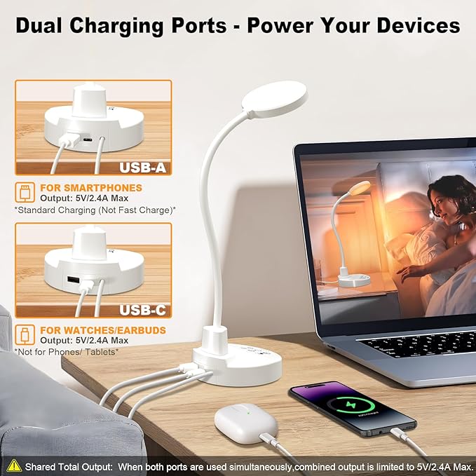 15W LED Desk Lamp with USB Charging Ports – Dimmable Table Lamp with 3 Color - Image 4