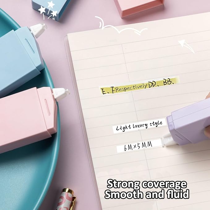 6 Pack Correction Tape Cute White Tape Macaron Color Correction Tape, Office - Image 5