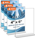 EHWINE 4 Pack Acrylic Sign Holders 4x6 Double-Sided Tabletop Display Stands by EHWINE