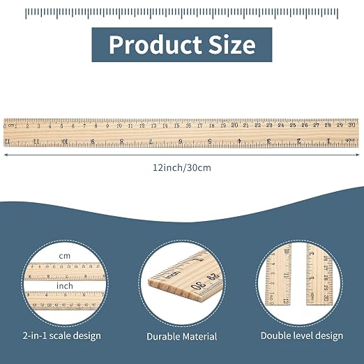 10 Pack Wooden Ruler 12 Inch Rulers Bulk Wood Measuring Ruler Office Ruler 2 - Image 2