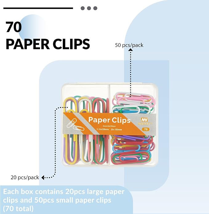 NEEWAY Colorful Paper Clips Assorted Sizes, Small and Large Paper Clips - Image 3