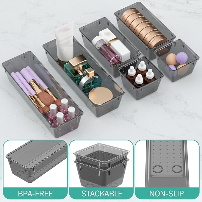 WOWBOX 12 Pack Clear Drawer Organizer Set, Acrylic Drawer Storage Trays - Image 3