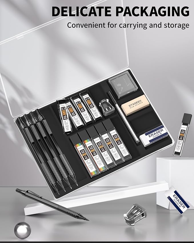 STAGEEK 21PCS Metal Mechanical Pencil Set, Art Lead Pencil 0.3, 2mm Holder - Image 7