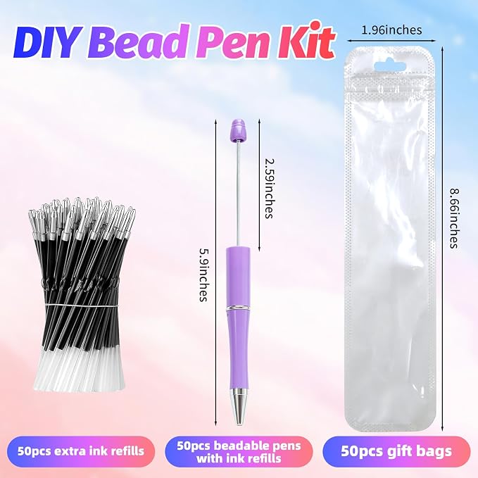 300 Pieces DIY Beadable Pen Kit – 100 Plastic Ballpoint Pens - Image 2
