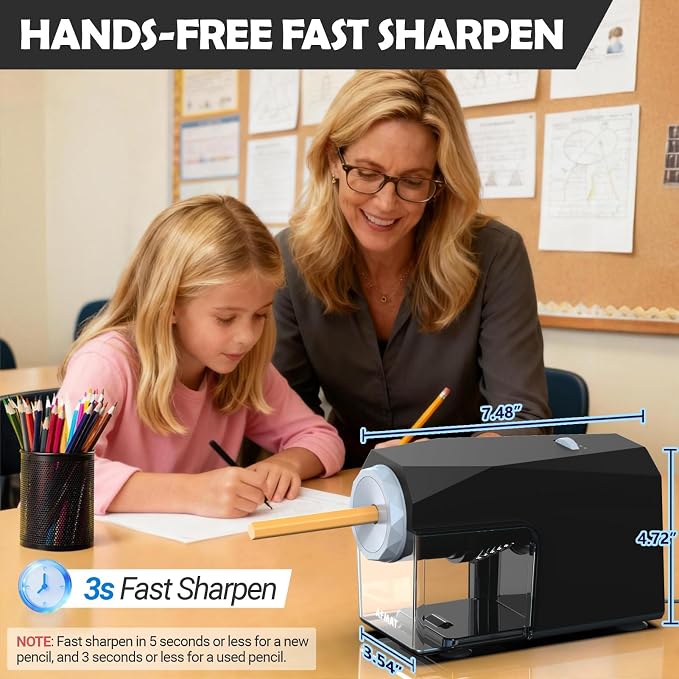 AFMAT Electric Pencil Sharpener, Fast & Hands-Free, 10K+ Uses, 5 Nibs, Fully - Image 4