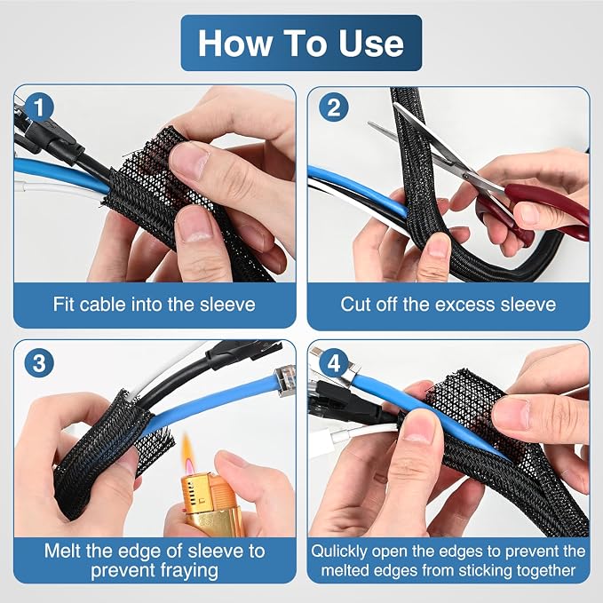 Nilight Cable Sleeve, 10ft-1/2inch Cord Management Sleeves, Braided Sleeving - Image 4