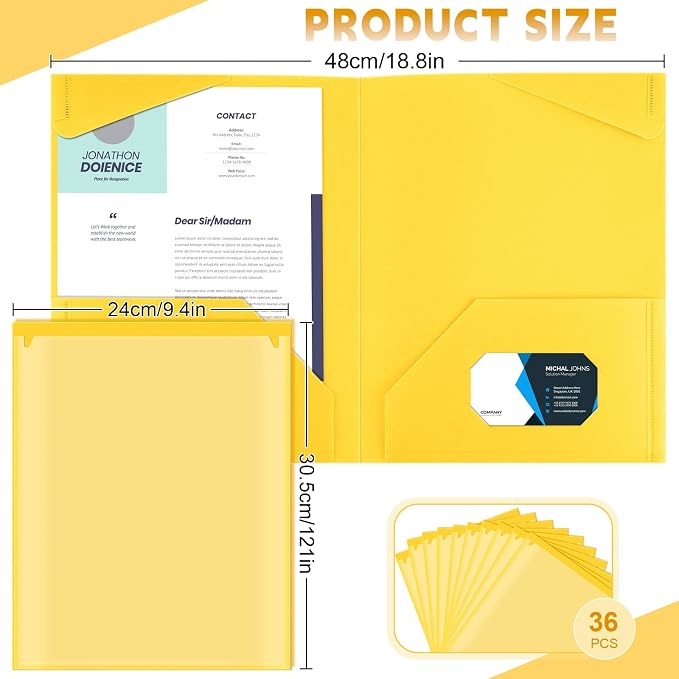 Henoyso 36 Pack Yellow Plastic Folders - Image 2