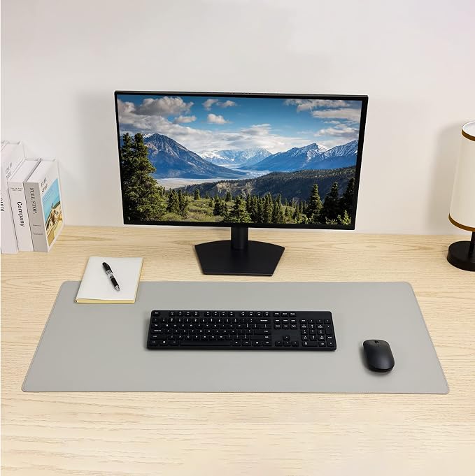 Wolaile PU Leather Desk Pad Blotter, Light Grey Waterproof Office Desktop Mat - Image 7